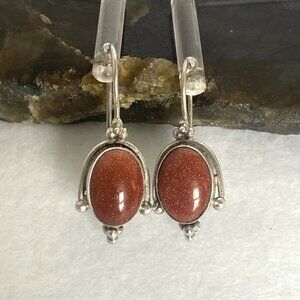 Suarti Sterling Silver 925 BA Oval Goldstone Dangle Kidney Wire Earrings